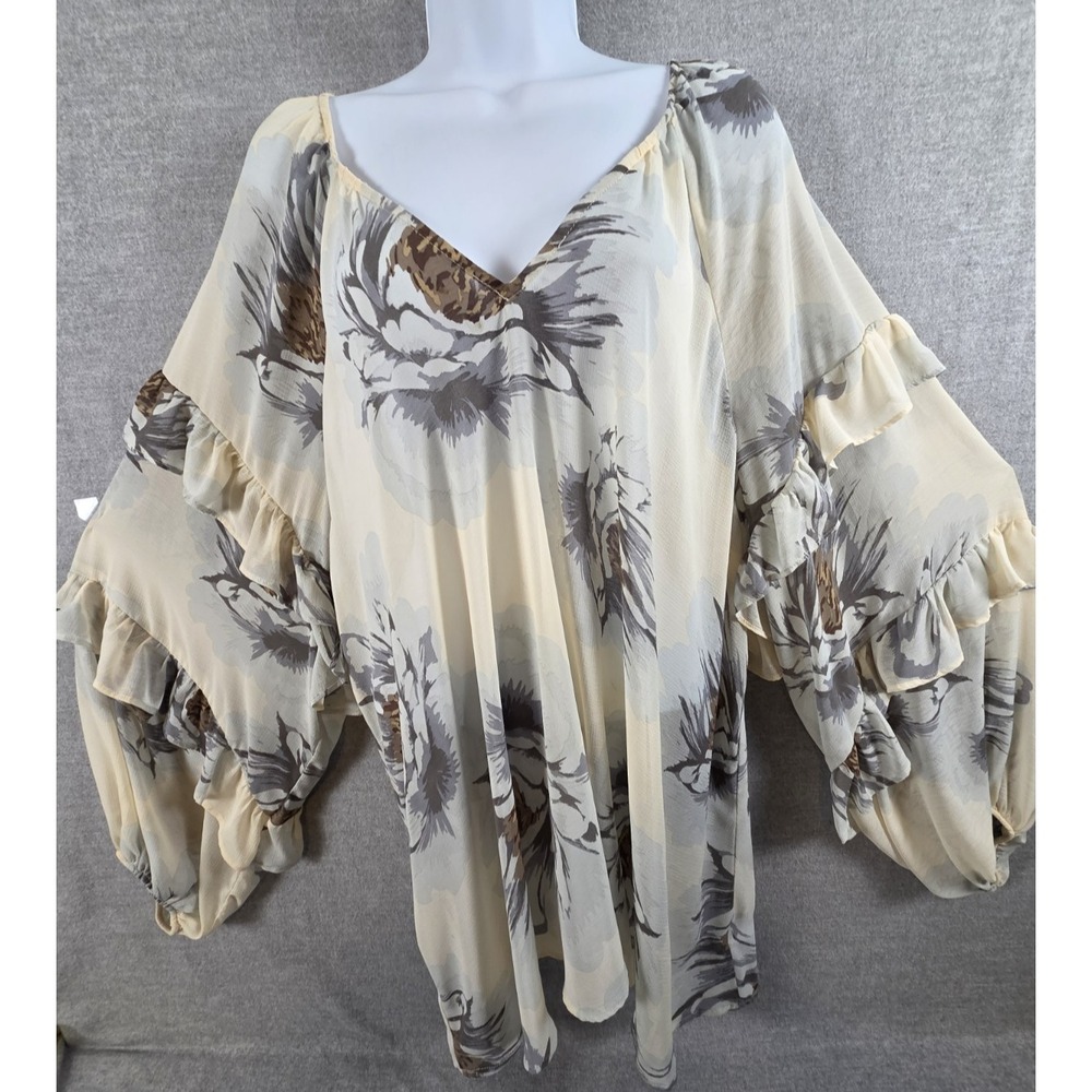 TORRID CHIFFON RUFFLE BLOUSE TOP‎ 3X Puff Sleeves Floral Whimsigoth Boho Lined